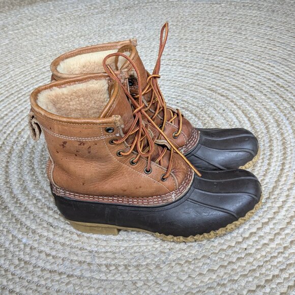 LL Bean 8" Shearling Lined Insulated Leather Lace Up Boots Women's 9.5 / 10 - Picture 4 of 12